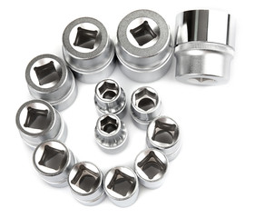 Sockets for a socket wrench isolated on white