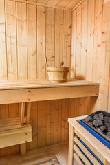 Fototapeta na wymiar Sauna interior comfortable wooden room spa indoor details