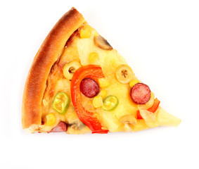 Slice of delicious pizza, isolated on white