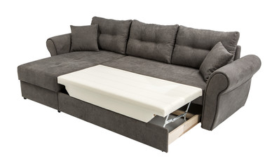 Upholstery sofa corner set with pillows isolated on white backgr