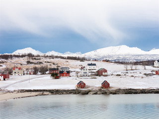 View of Holdoya and Valbukta Bay of Sloverfjorden, Nordland, Norway