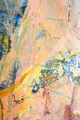 Close up of pastel oil painting showing canvas texture and paint brush strokes.