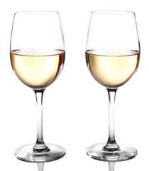 Two  glasses of wine on light background