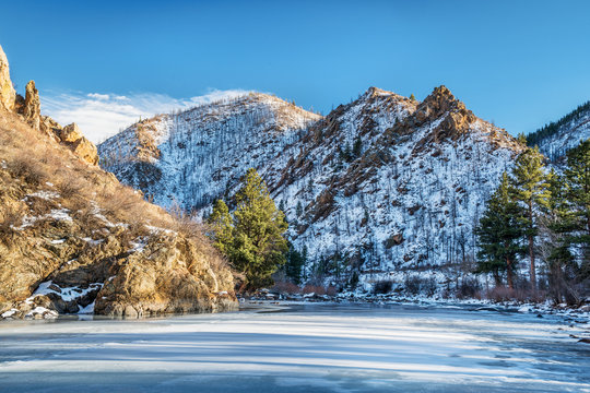 Poudre River Canyon in winter