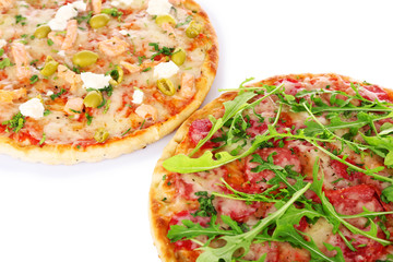 Two delicious tasty pizzas, closeup