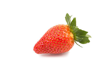 Closeup of two fresh juicy organic strawberries with white background
