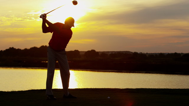 Male Caucasian Professional Golfer Sunset Silhouette Golf Sport Game Lifestyle 