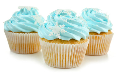 Blue cupcakes isolated on white