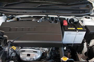 Close up detail of new car engine