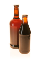 Isolated Small and Large Brown Beer Bottles