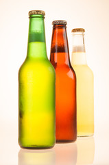Three Beer Bottles - Green, Brown, Yellow
