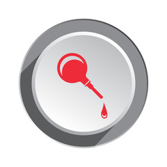 Clyster, enema icon.  Medical tool symbol. Red sign on round white-gray button with shadow. Vector