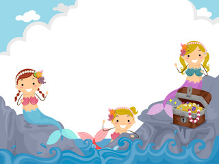 Stickman Kids Girls Mermaids Group