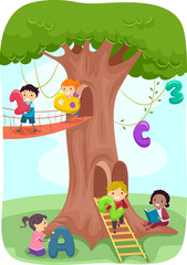 Obraz na płótnie Canvas Stickman Kids Tree Play
