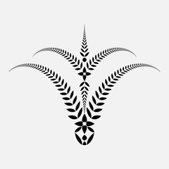 Laurel wreath tattoo. Bowl view ornament with crosses. Victory, peace, glory, summit symbol. Black sign. Vector
