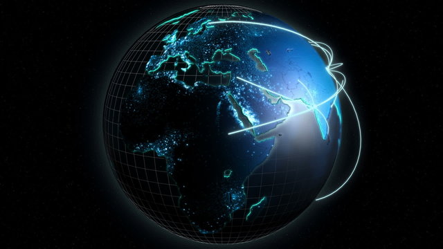 3D business globe motion graphics internet network technology wireless rotation