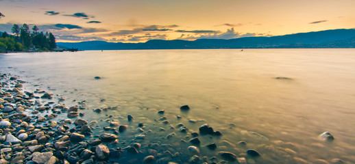 scenic sunset on mountain lake