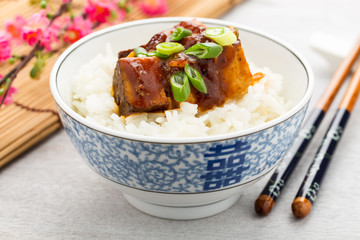 Barbecue-Tofu mit Reis - barbecue tofu with rice