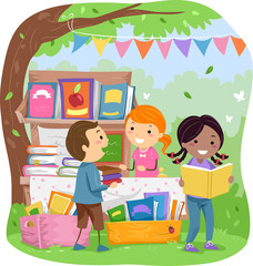 Fototapeta premium Stickman Kids Park Bookstore Sell