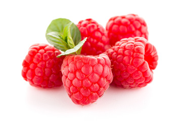 Raspberries with leaves