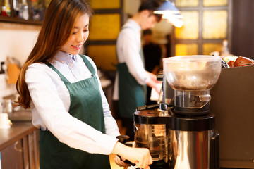 portrait waitress and waiter in cafe