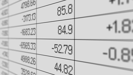 Sales results changing in spreadsheet, accounting report, array of information - Powered by Adobe