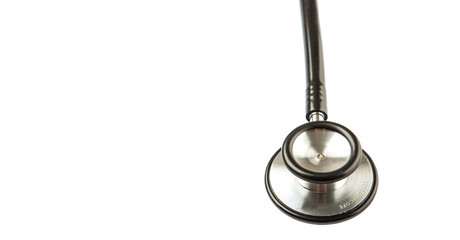 Medical stethoscope over white background