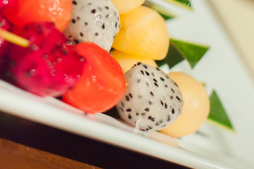 Canape with fruits on the wedding party