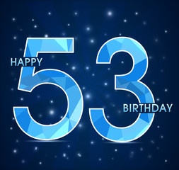 53 year birthday celebration label, 53rd anniversary decorative polygon emblem - vector illustration