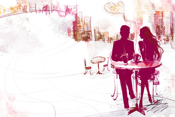 Sweet young couple drinking coffee