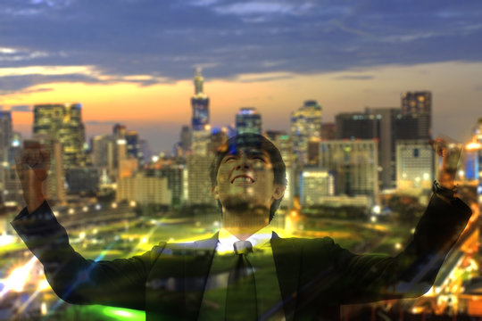 business man and night cityscape