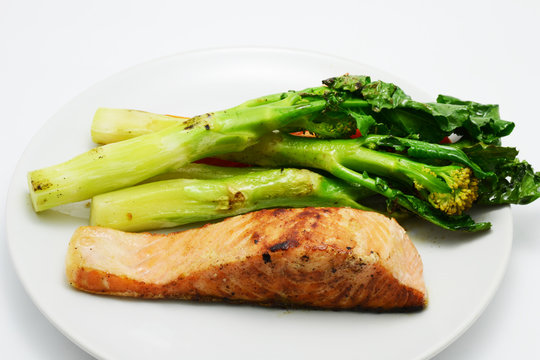 salmon steak and grilled vegetable