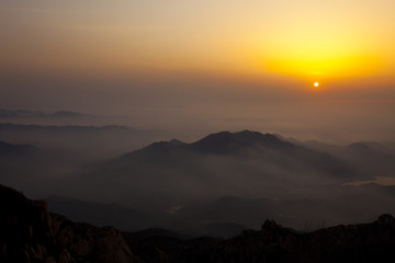 Sunrise in Chinese national famous mountain Taishan