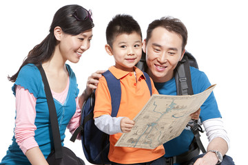 Portrait of happy family travelling 
