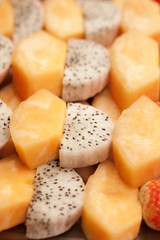 Cantaloupe and dragon fruit cut into pieces