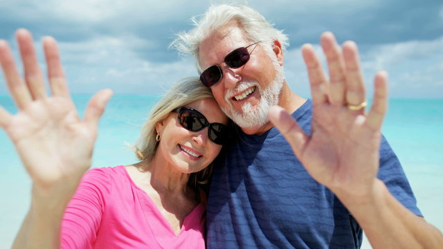 Portrait of Caucasian senior couple on a beach 