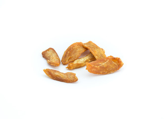  Dog meat strip snacks on white background