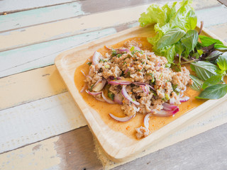 Spicy minced pork on the table, Thai food