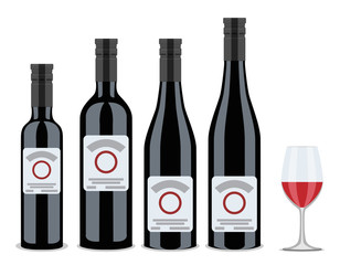 set of bottles of wine, red wine, flat design