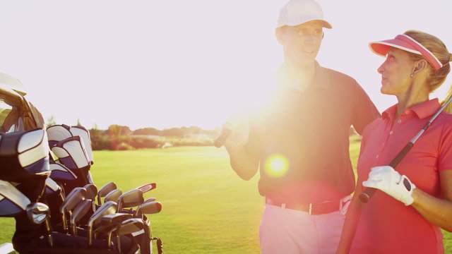 Lifestyle Golf Player Caucasian Couple Successful Practice Green Club Vacation