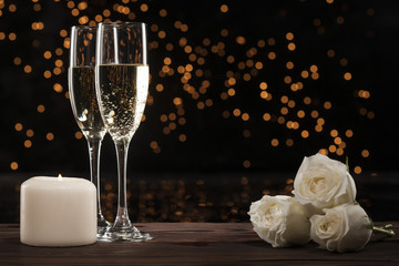 Champagne and white roses