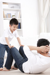 Tender moment between father and son