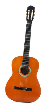 Modern classical acoustic guitar isolated on white background.