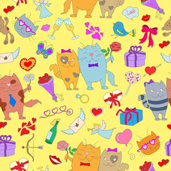 Seamless background with cats in love ,Valentine's day