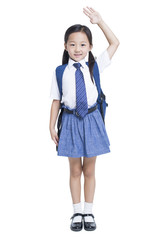 Happy schoolgirl saluting