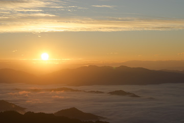 mountains under mist in the morning