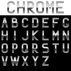 Alphabet. Chrome letters. Metal Font.