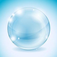 Glass sphere. Blue transparent glass ball. Vector