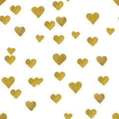 Gold  hearts on white background. Seamless pattern