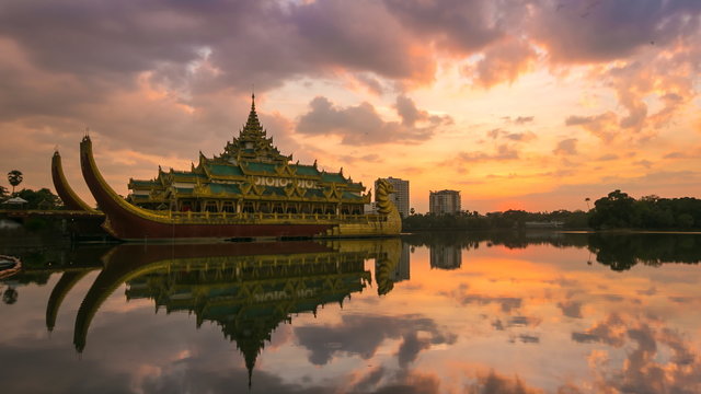 Karaweik Hall In Kandawgyi Nature Park Of Yangon, Myanmar